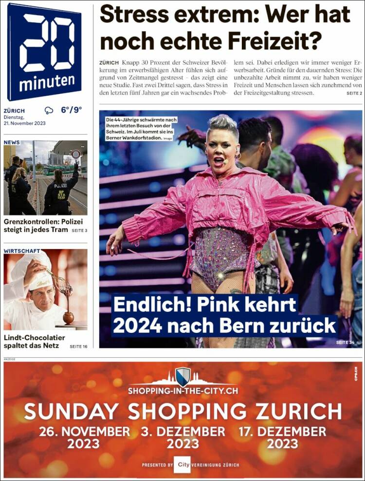 Portada de 20Minuten - Zürich (Suiza)