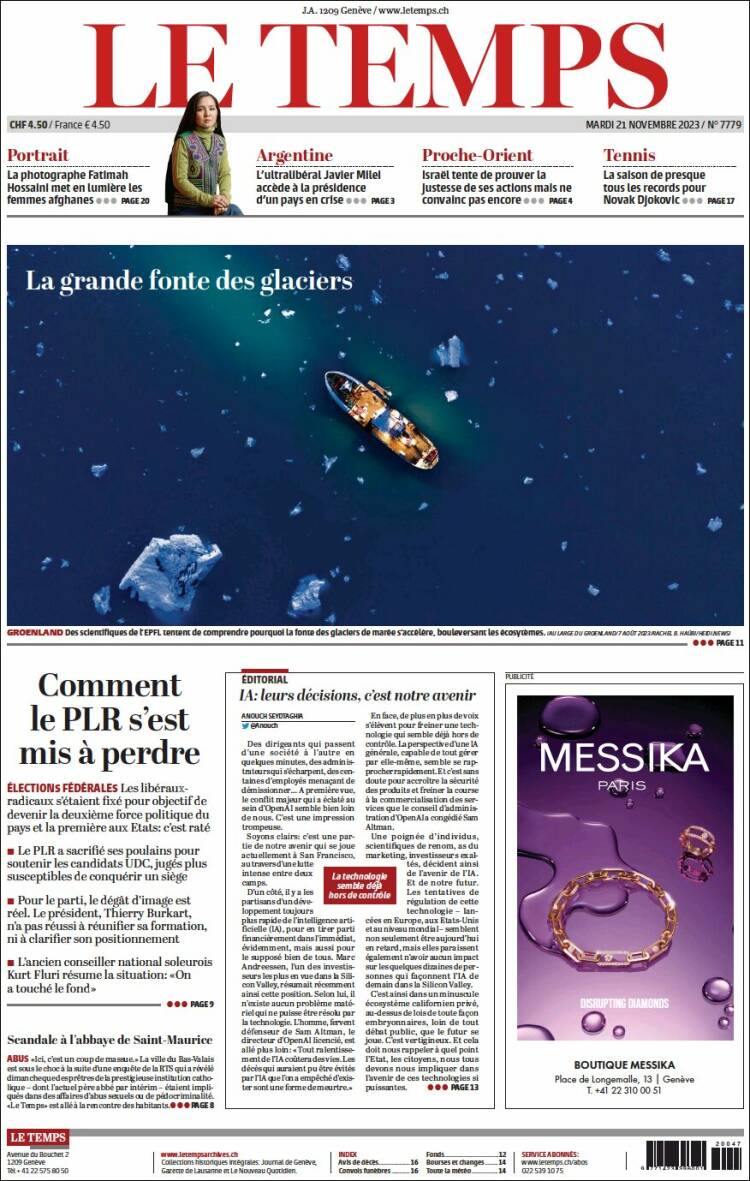 Portada de Le Matin (Suiza)