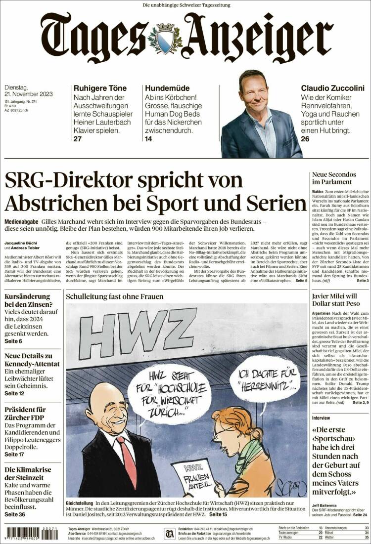 Portada de Tages-Anzeiger (Suiza)