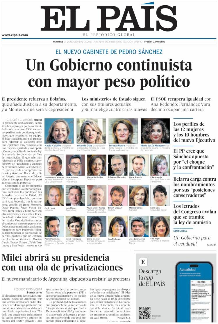 Portada de El País (Spain)