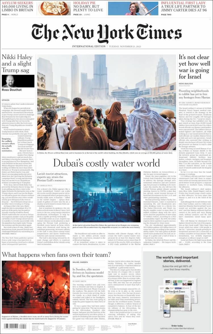 Portada de International New York Times (Europe)