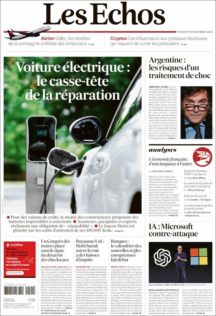 Portada de Les Echos (France)