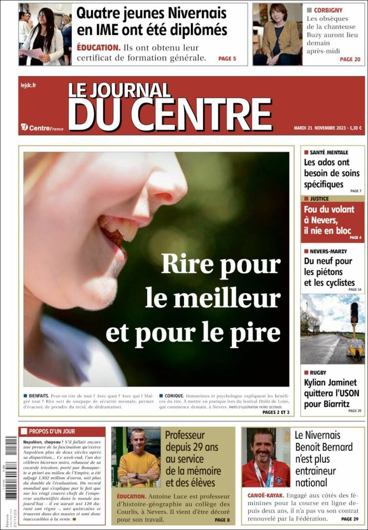 Portada de Le Journal du Centre (Francia)