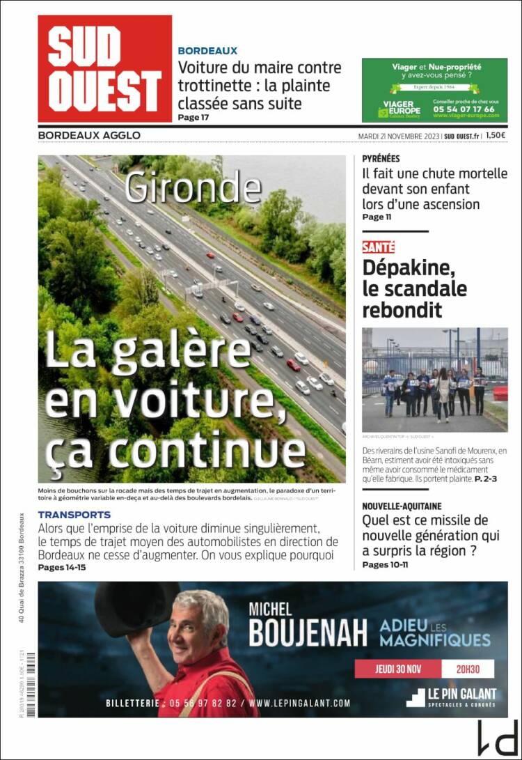 Portada de Sud Ouest (Francia)