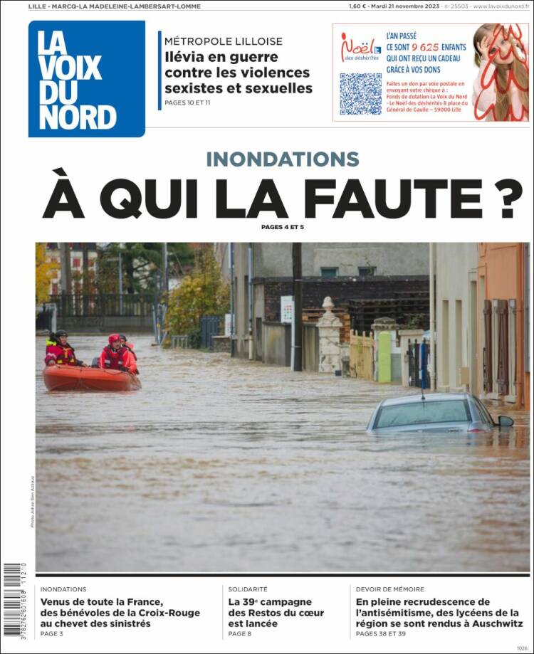 Portada de La Voix du Nord (Francia)