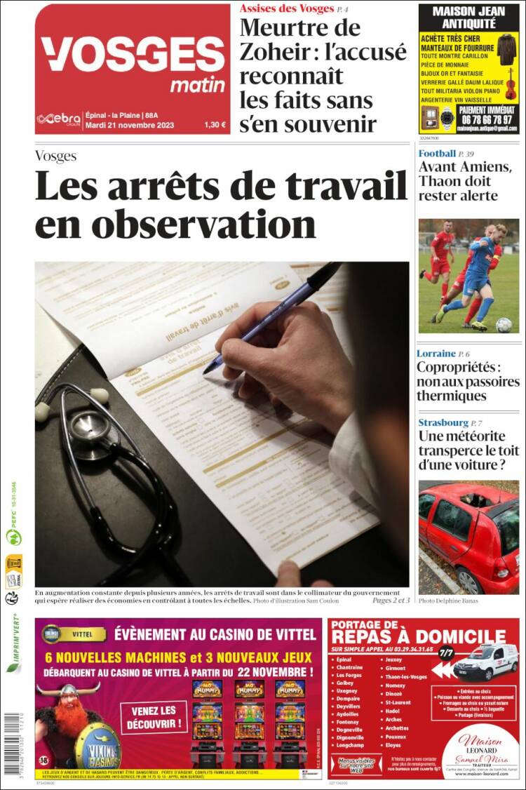 Portada de Vosges Matin (Francia)