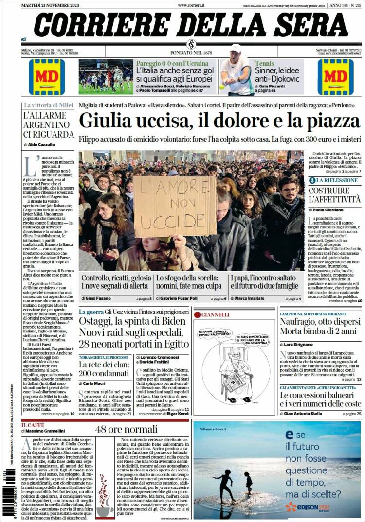 Portada de Corriere della Sera (Italy)