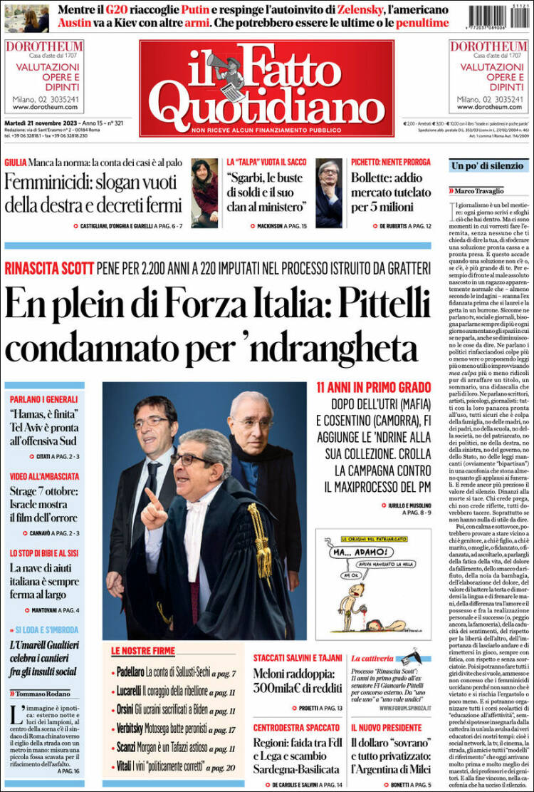 Portada de Il Fatto Quotidiano (Italia)