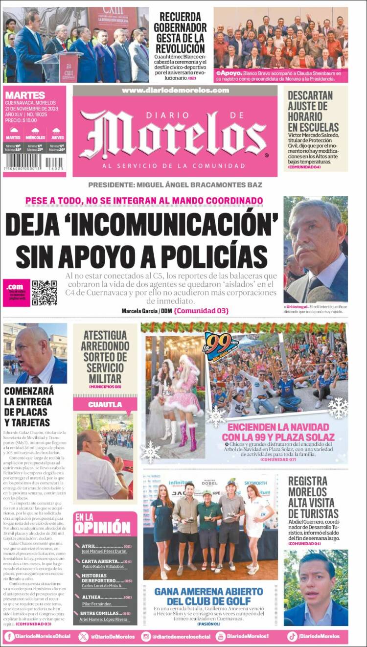 Portada de Diario de Morelos (Mexico)