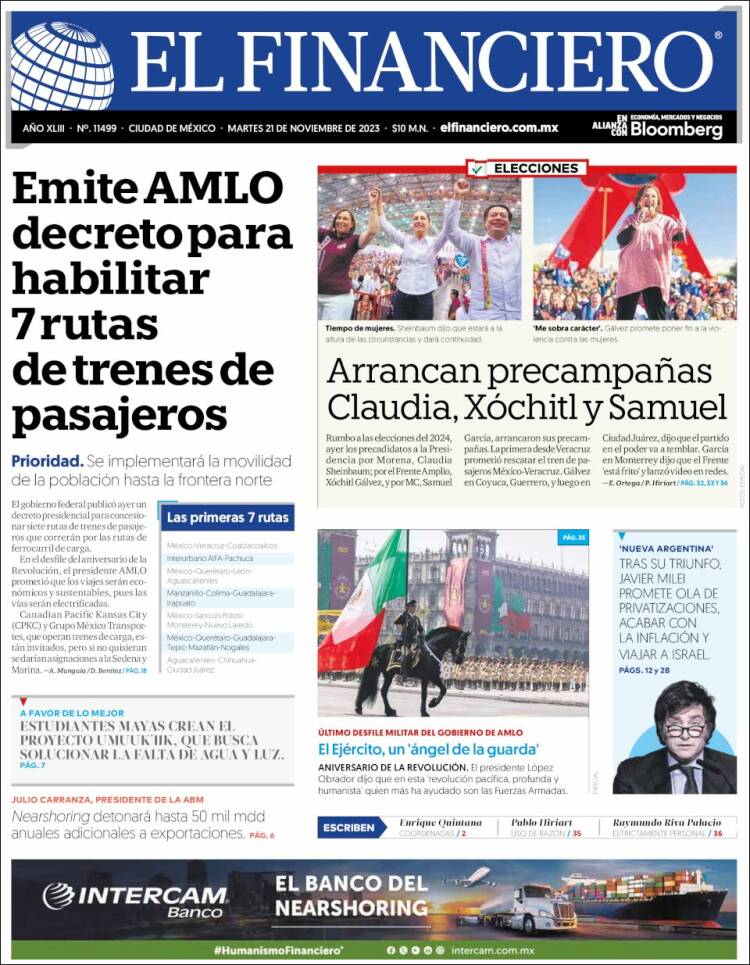 Portada de El Financiero (Mexico)