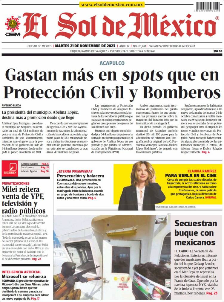 Portada de El Sol de México (Mexico)