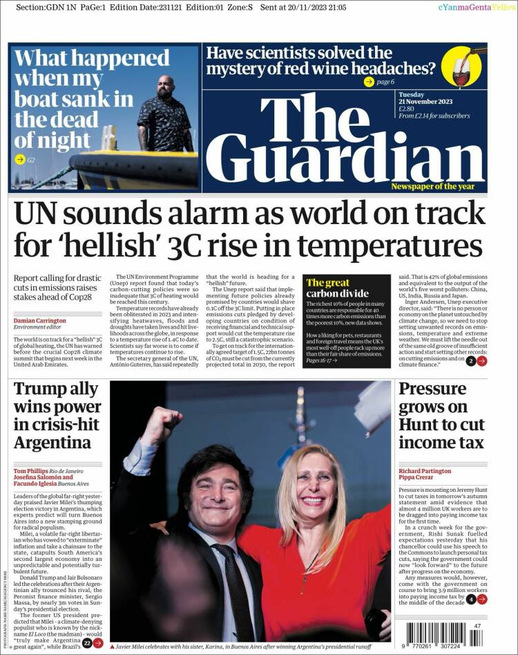 Portada de The Guardian (Reino Unido)