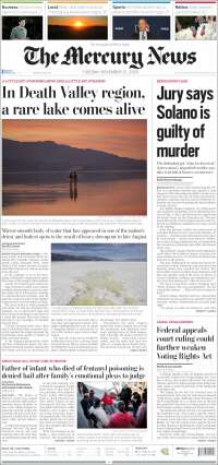 Portada de San Jose Mercury News (USA)