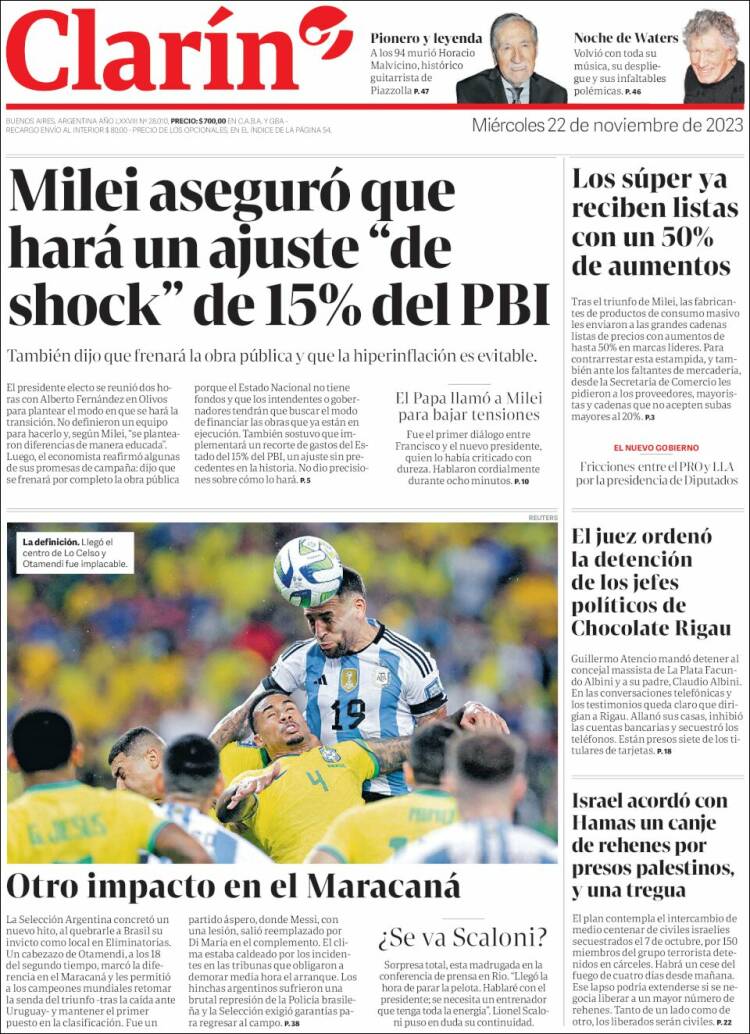 Portada de Clarín (Argentina)