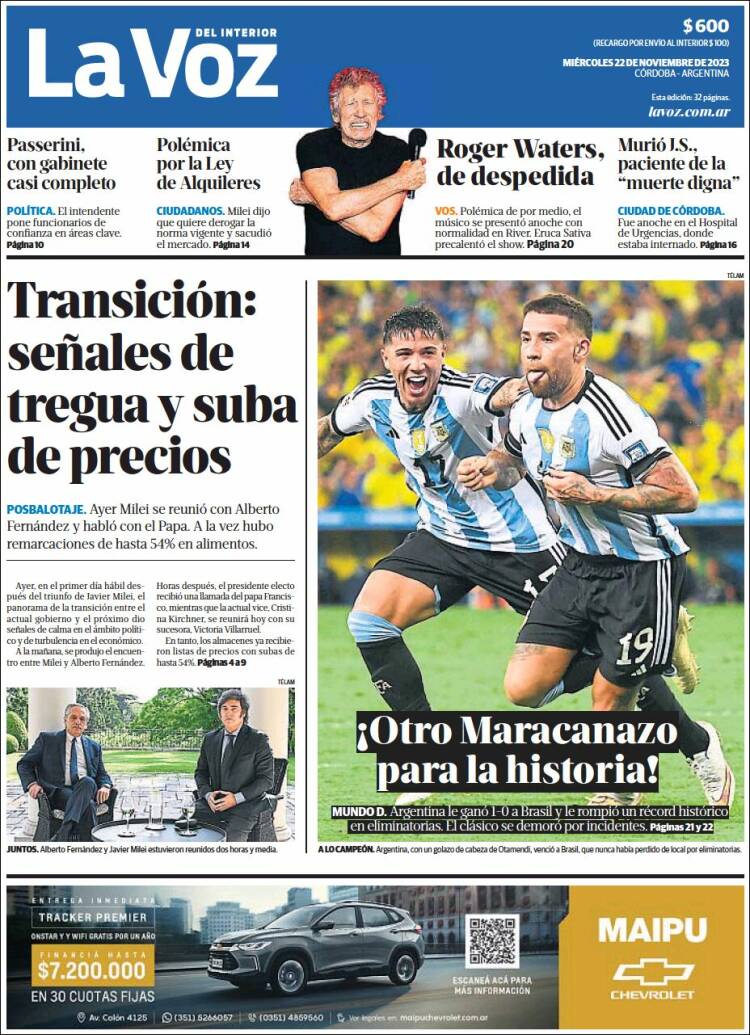 Portada de La Voz del Interior (Argentina)