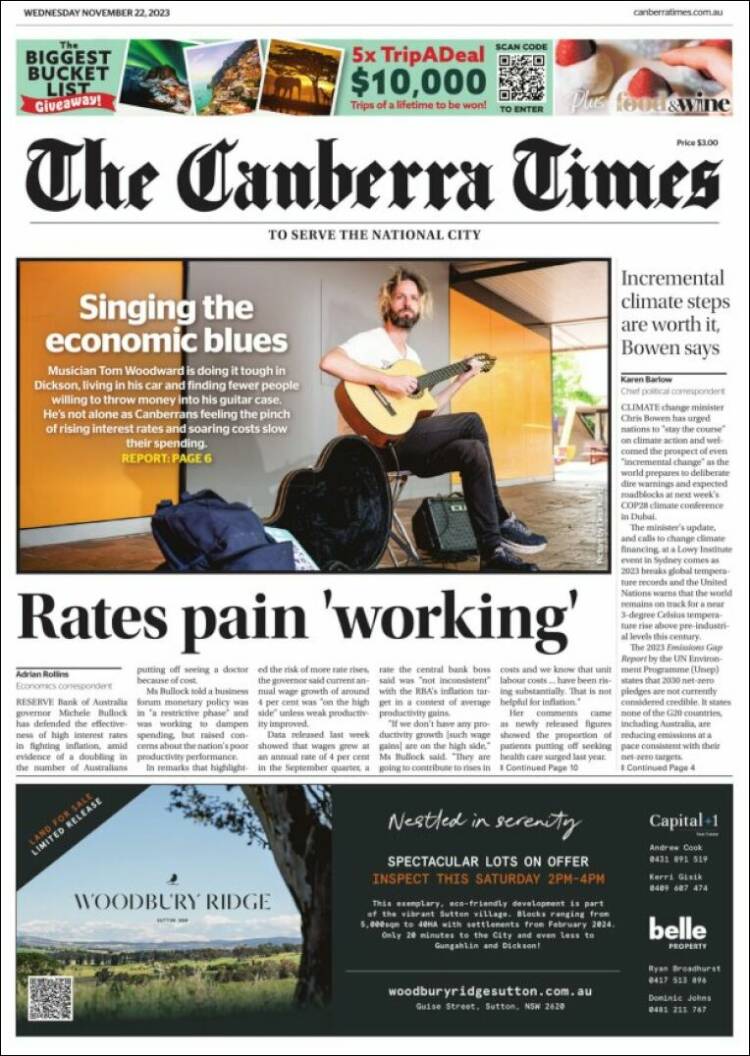 Portada de The Canberra Times (Australia)