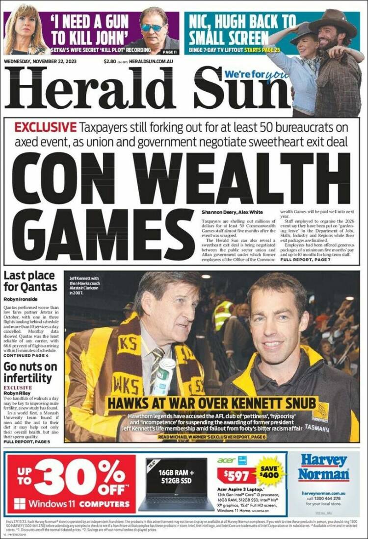 Portada de Herald Sun (Australia)