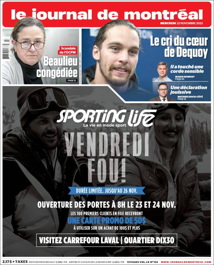 Portada de Le Journal de Montréal (Canadá)