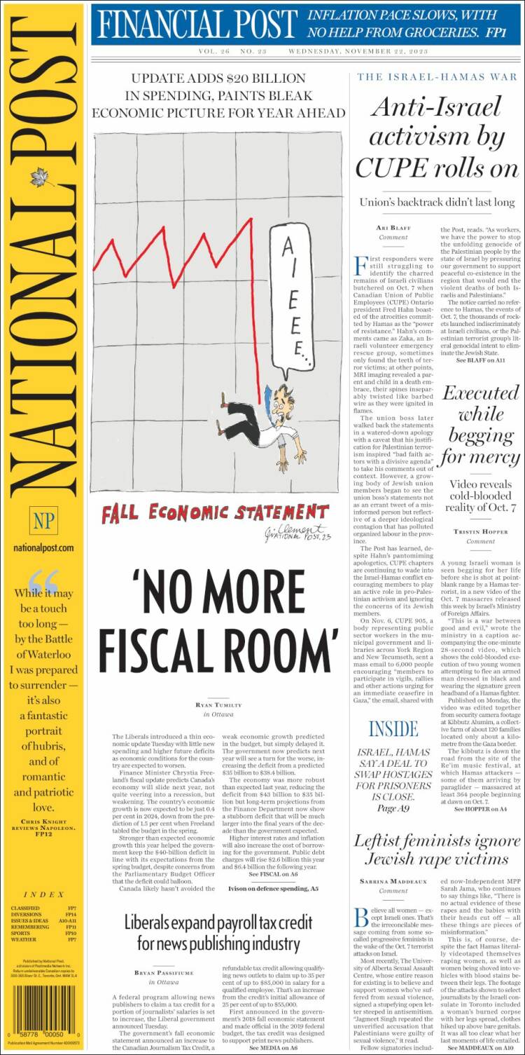 Portada de The National Post (Canadá)