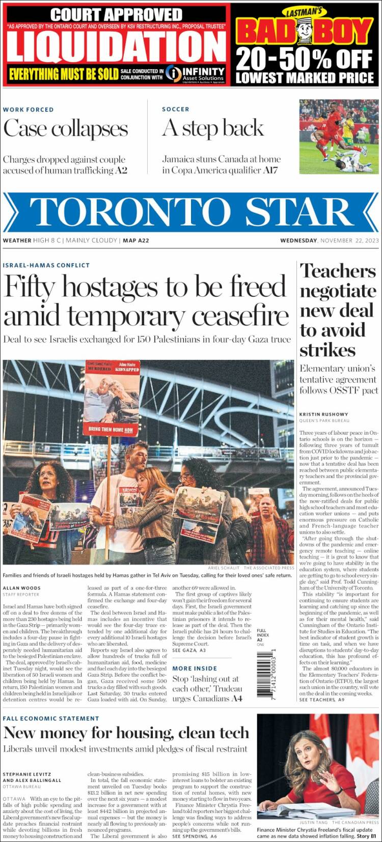 Portada de The Toronto Star (Canadá)