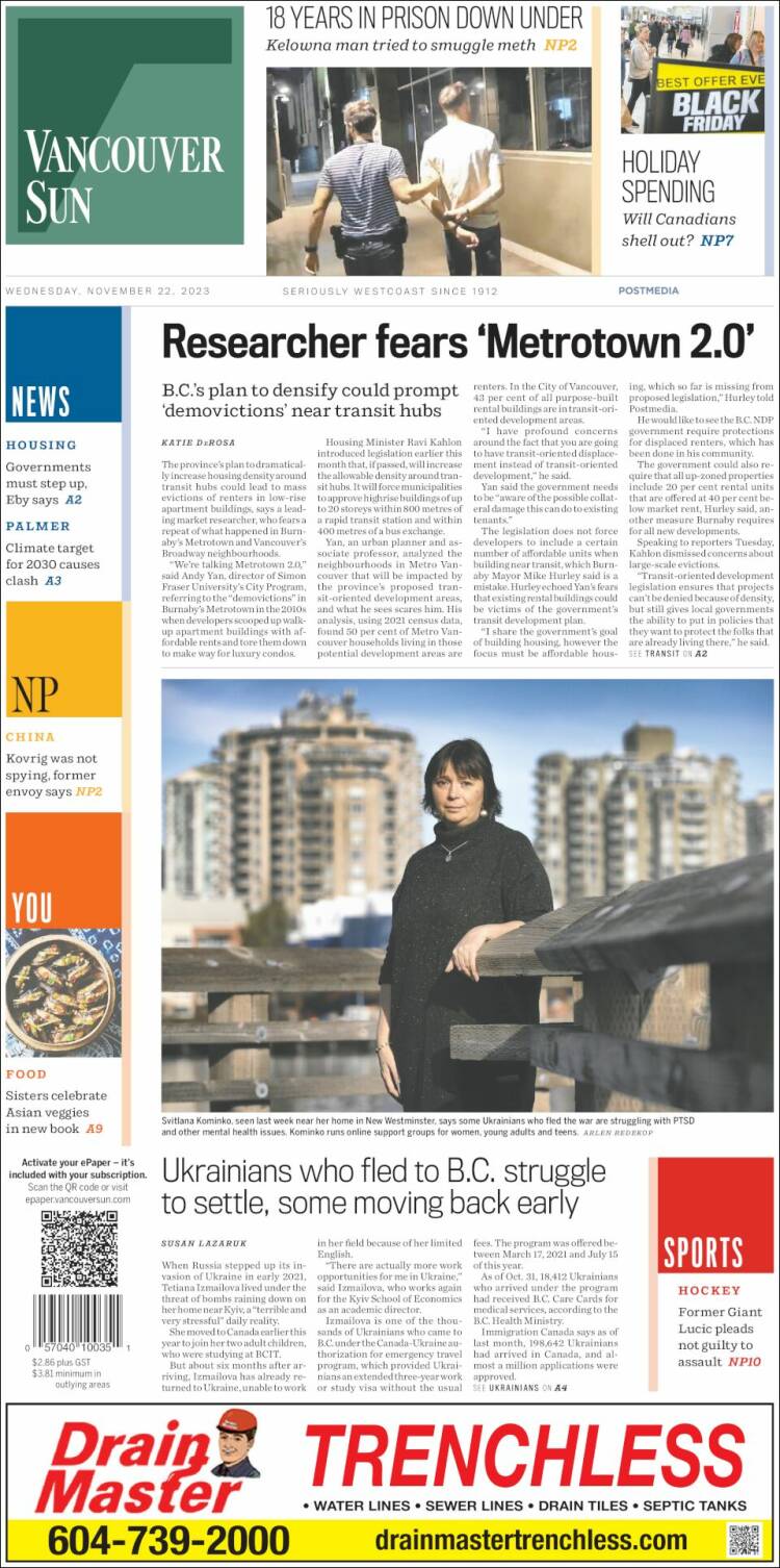 Portada de The Vancouver Sun (Canadá)