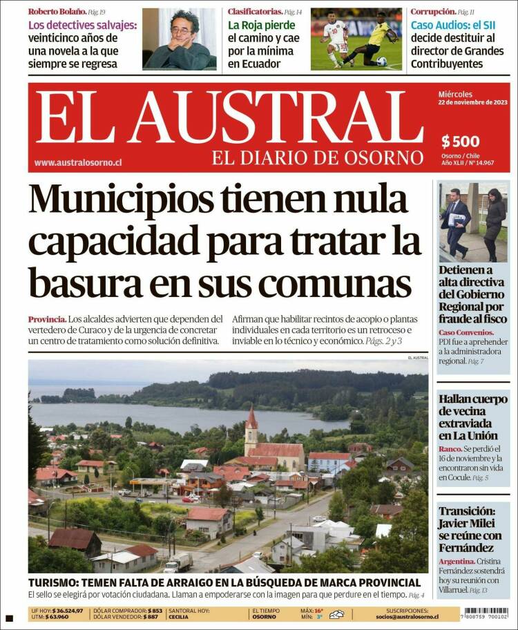Portada de El Austral de Osorno (Chile)