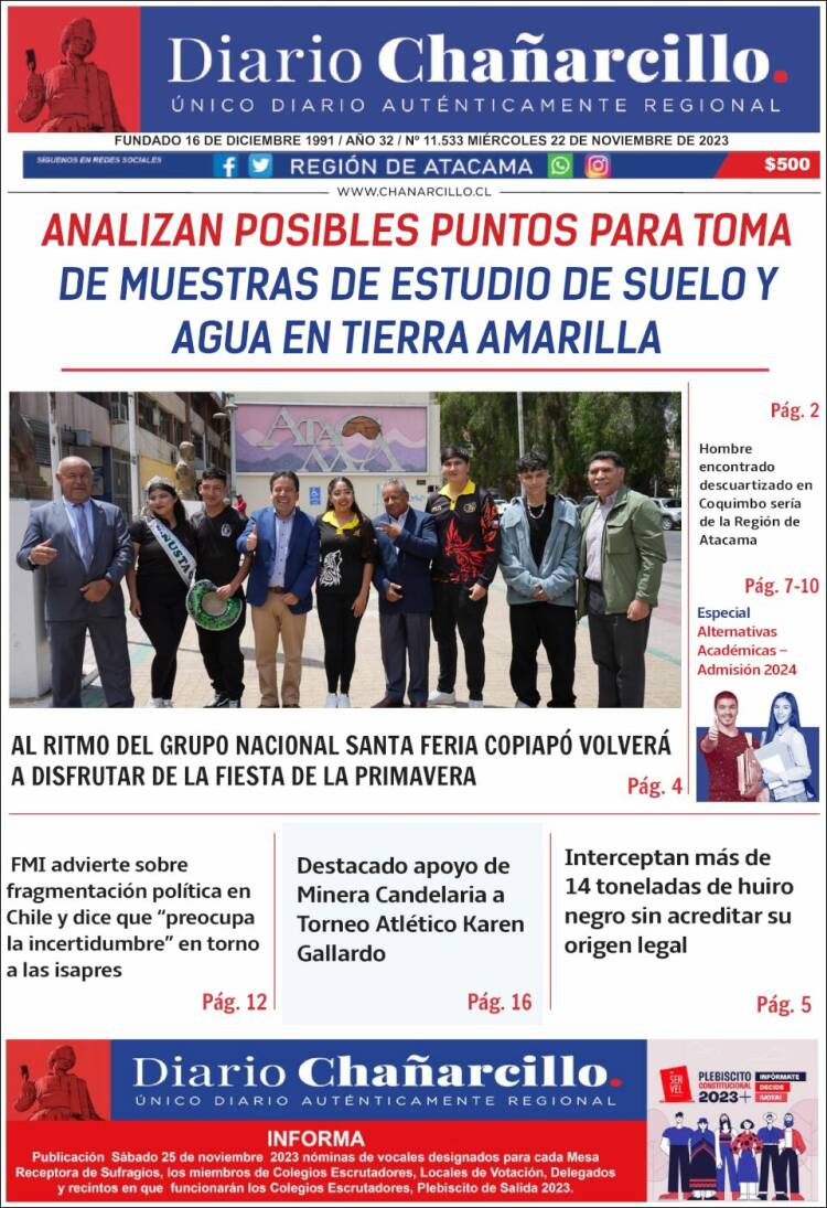 Portada de Diario Chañarcillo (Chile)