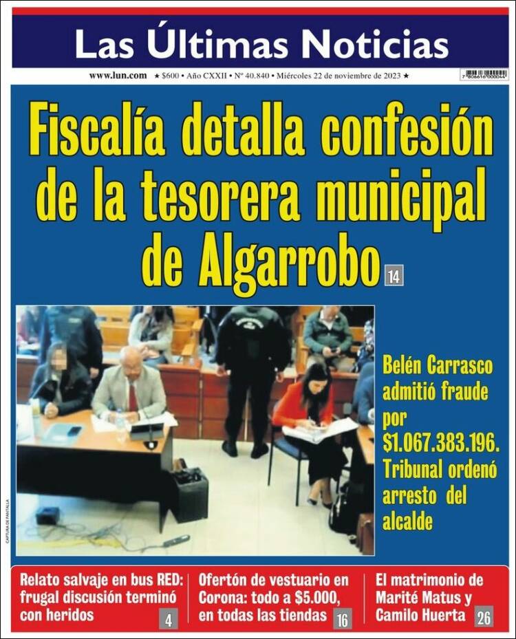 Portada de Las Últimas Noticias (Chile)