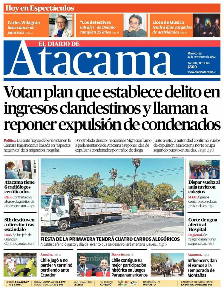 Portada de Diario de Atacama (Chile)