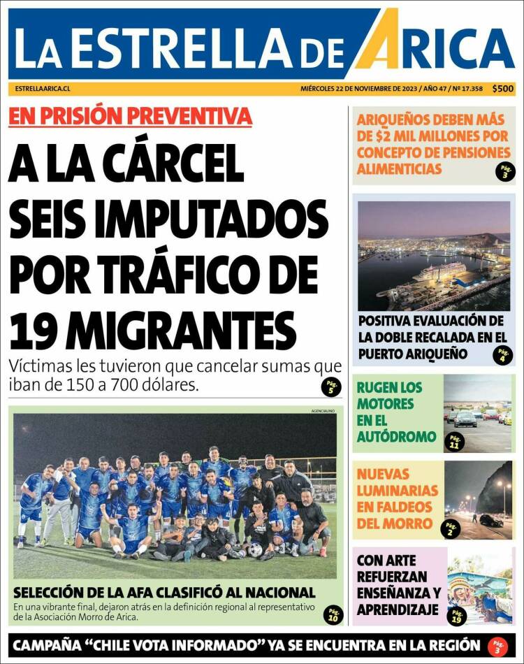 Portada de La Estrella de Arica (Chile)