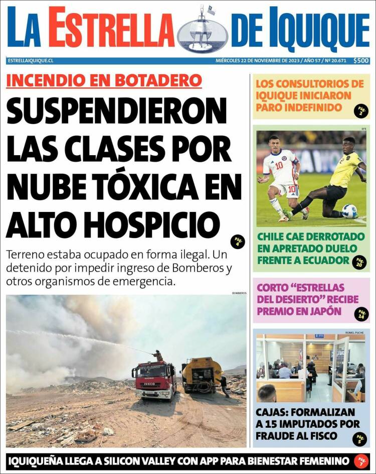 Portada de La Estrella de Iquique (Chile)