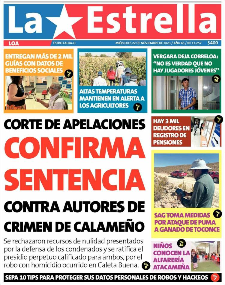 Portada de La Estrella de Loa (Chile)
