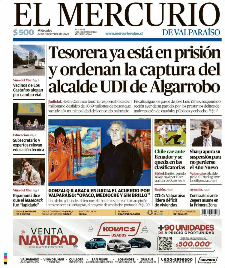 Portada de Mercurio de Valparaiso (Chile)