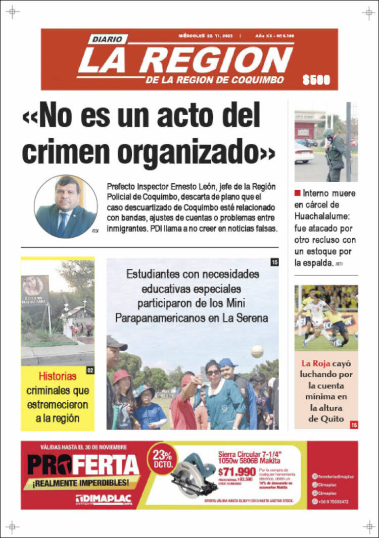 Portada de Diario La Región de Coquimbo (Chile)