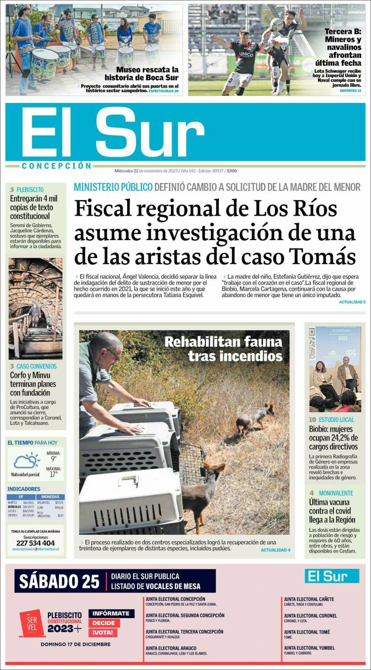 Portada de El Sur (Chile)
