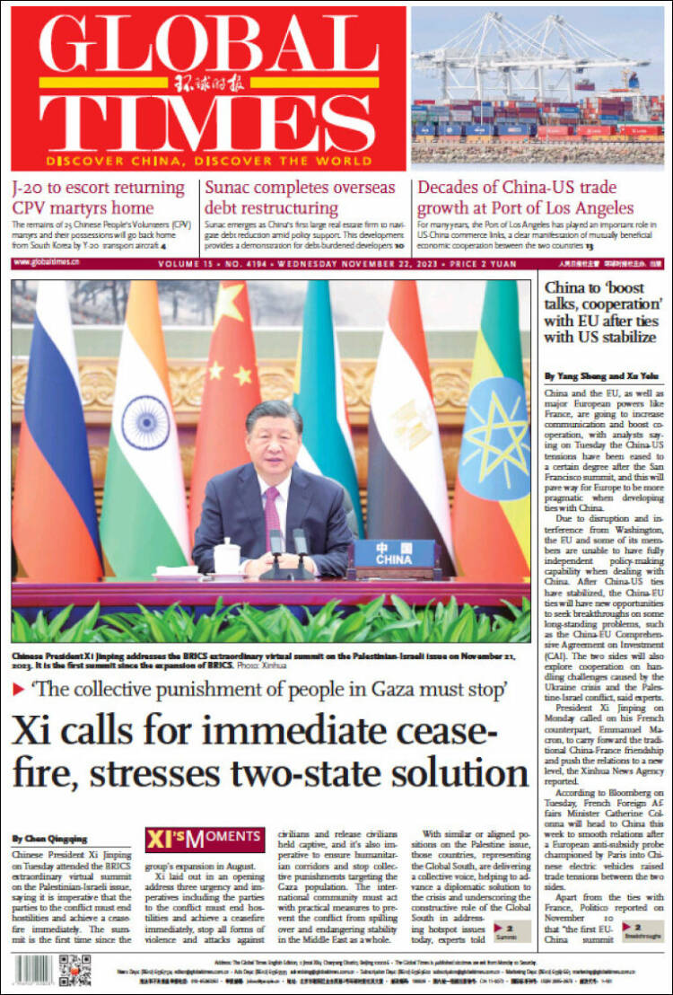 Portada de The Global Times (China)