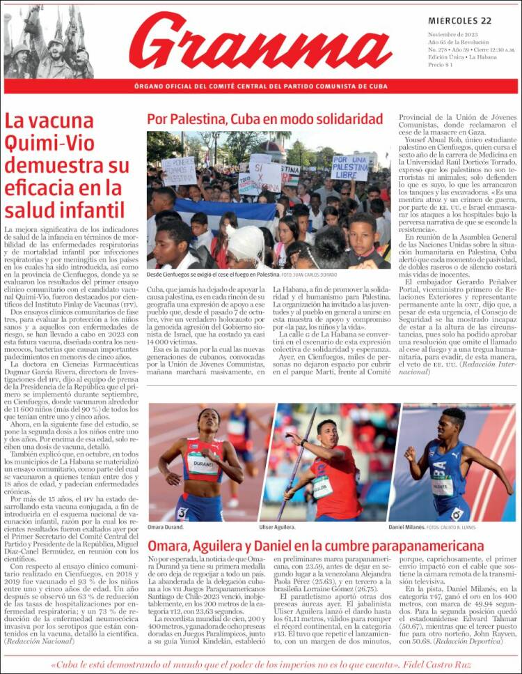 Portada de Granma (Cuba)