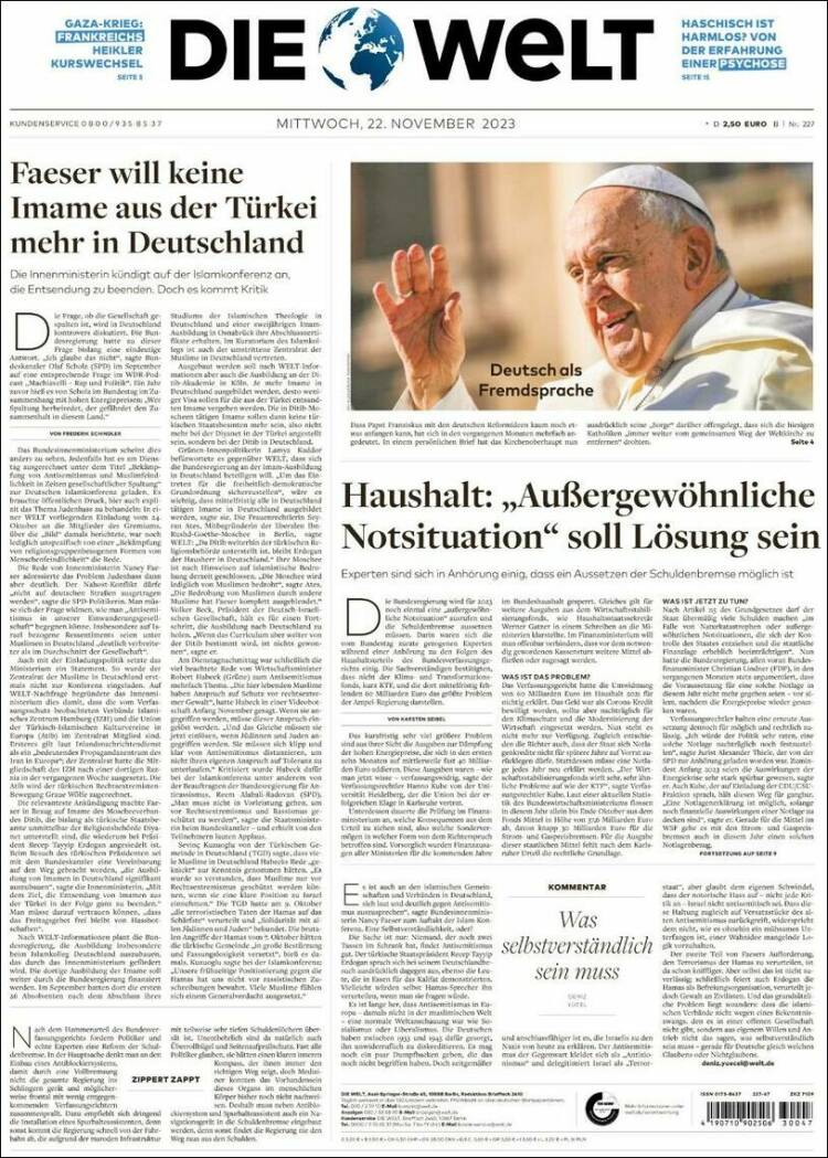 Portada de Die Welt (Alemania)
