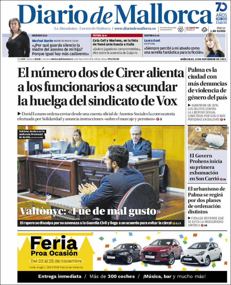Portada de Diario de Mallorca (España)