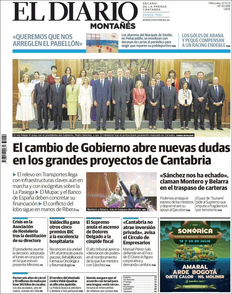 Portada de El Diario Montañés (España)