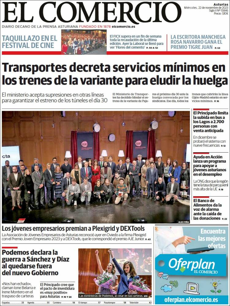 Portada de El Comercio (España)