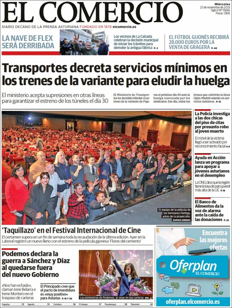 Portada de El Comercio - Gijón (España)