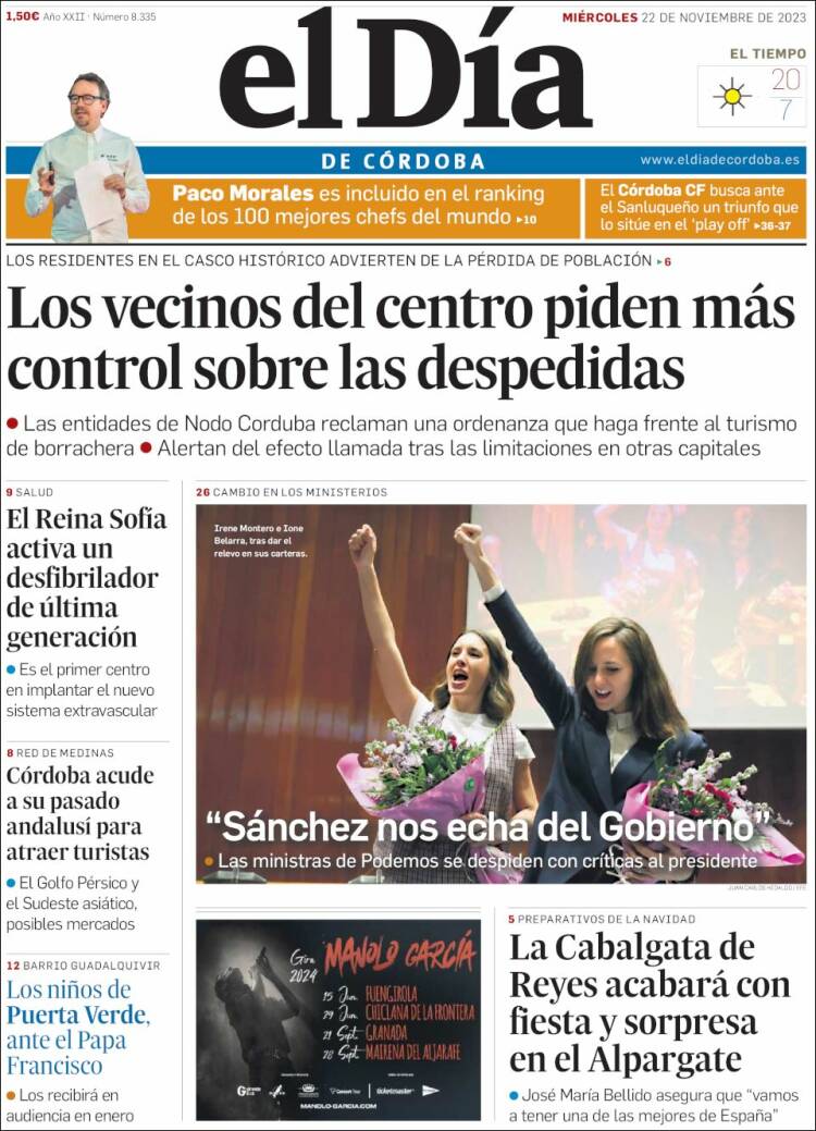 Portada de El Día de Córdoba (España)