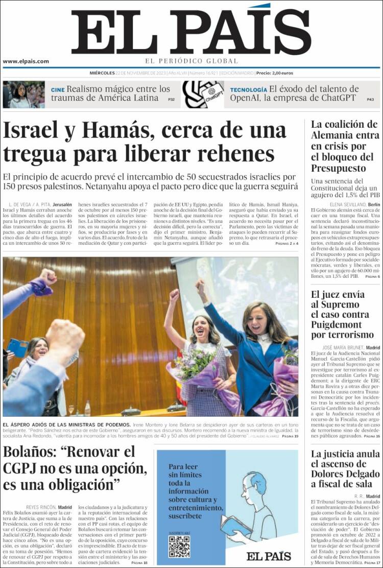 Portada de El País (España)