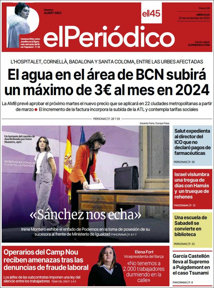 Portada de El Periódico (España)
