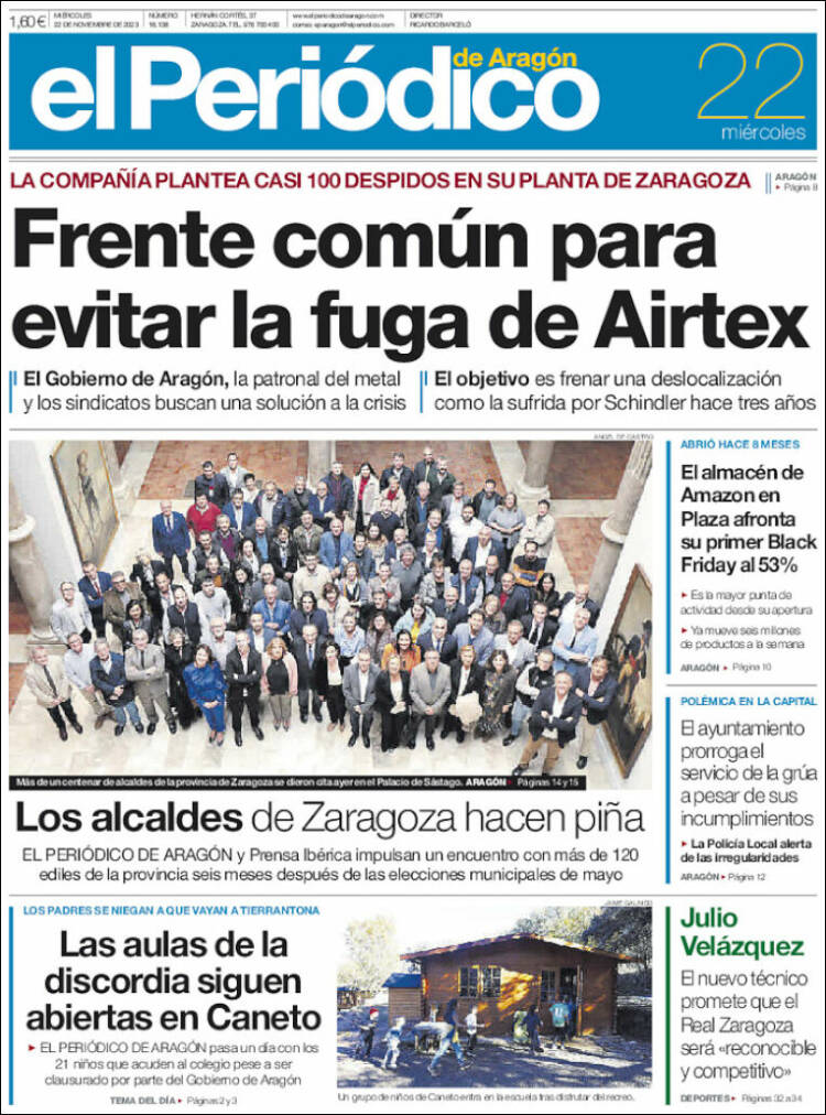 Portada de El Periódico de Aragón (España)