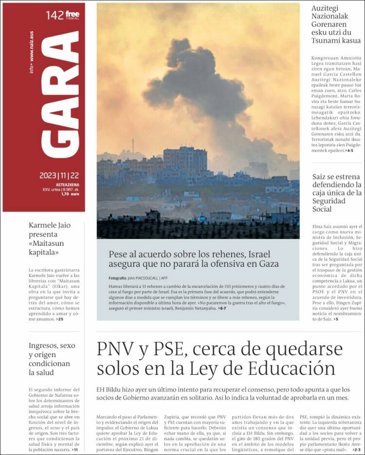 Portada de Gara (España)