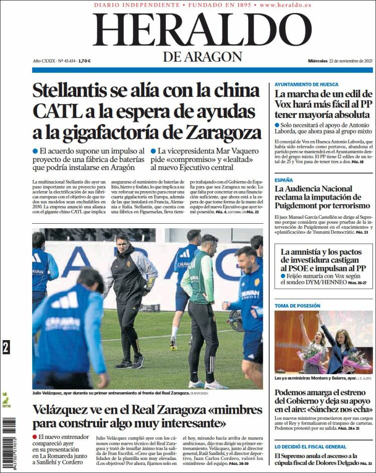 Portada de Heraldo de Aragón (España)