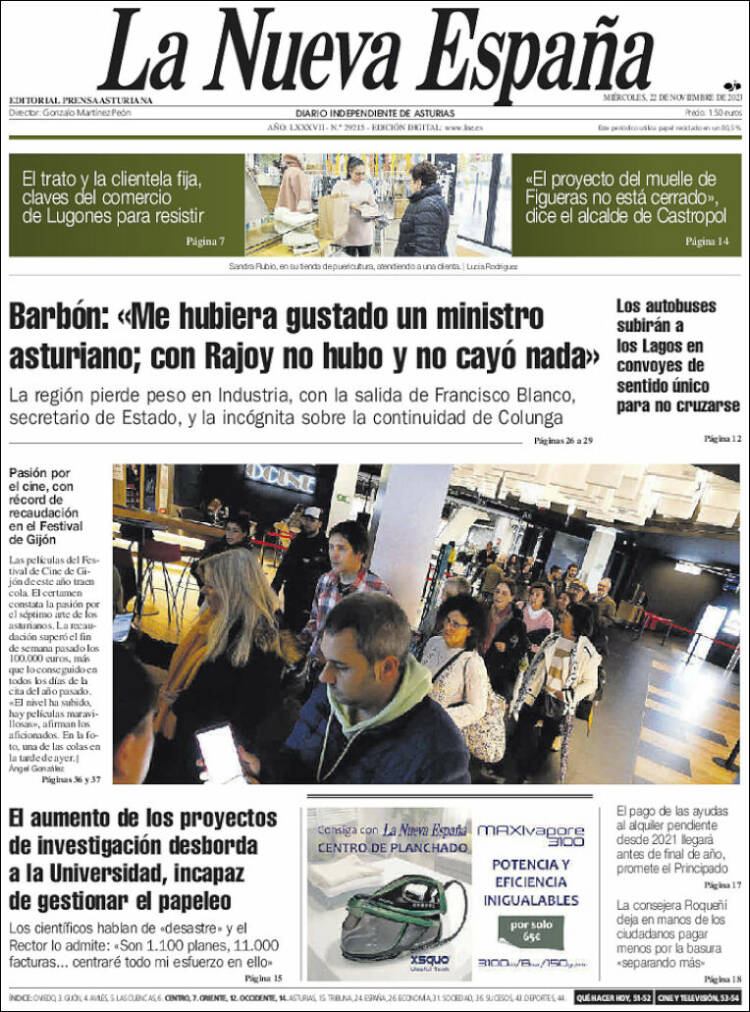 Portada de La Nueva España (España)