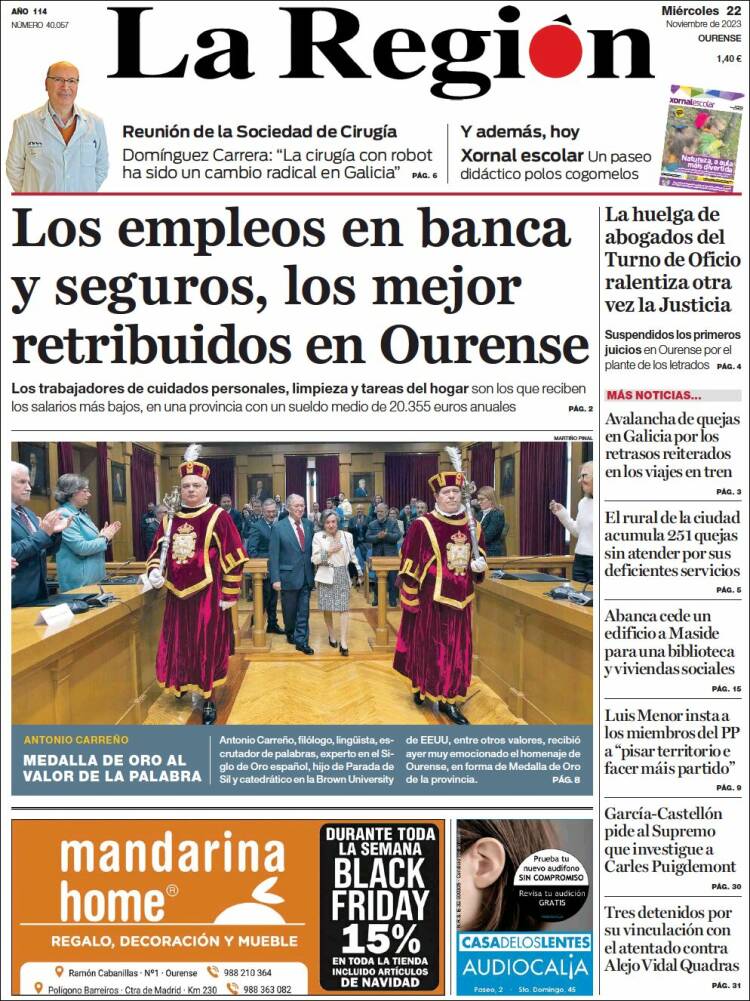 Portada de La Región de Ourense (España)